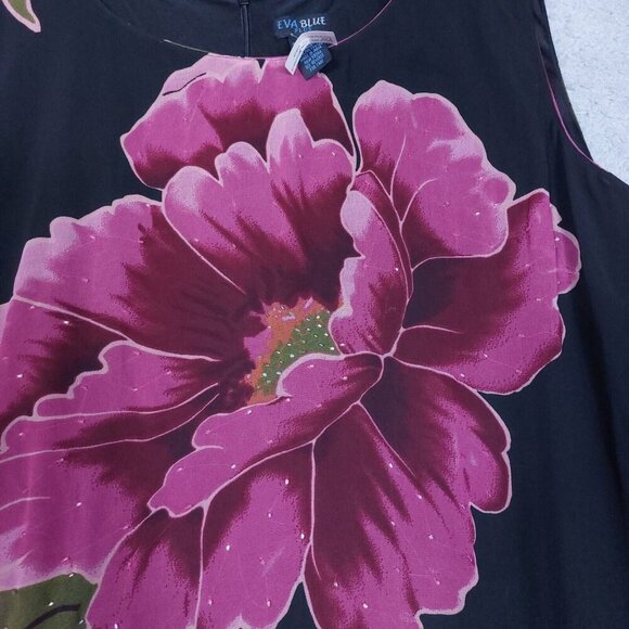 Eva Blue Dress Women 28 Black Floral Chiffon Beaded Asymmetrical Y2K Vintage NWT - Picture 8 of 14